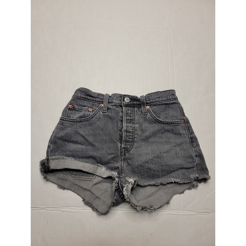 Levis Premium 501 Denim Shorts Womens 25 Button Fly Cut-Off Stretch Gray Big E